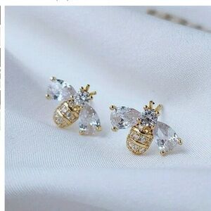 Gold Plated Honey Bee Studs with Zircon Stones